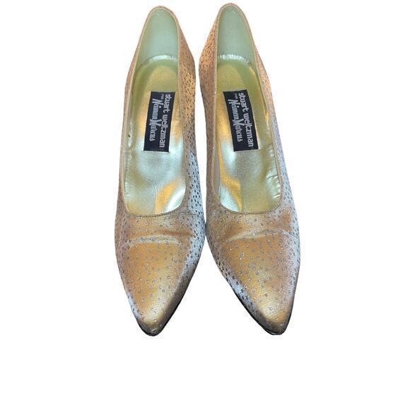 Vintage Stuart Weitzman for Neiman Marcus‎ Champagne Gold & Silver Glitter Pumps - Picture 5 of 14